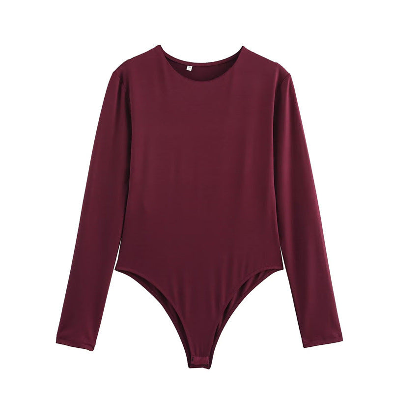 Women's Long-Sleeve Pleated Bodysuit Sleek Commuter Romper