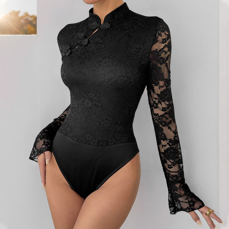 New Chinese Style Black Cheongsam Romper