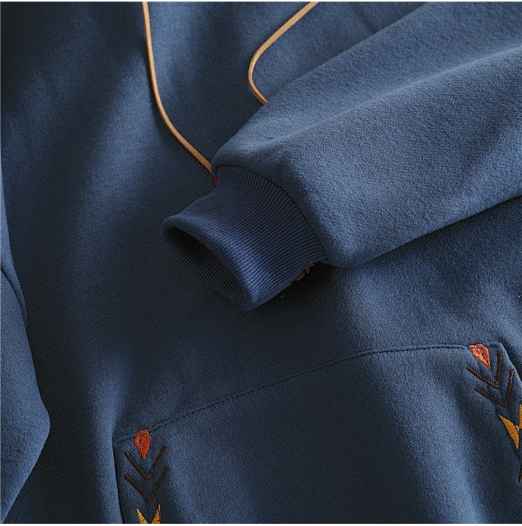 Korean Style Geometric Embroidered Loose Hoodie