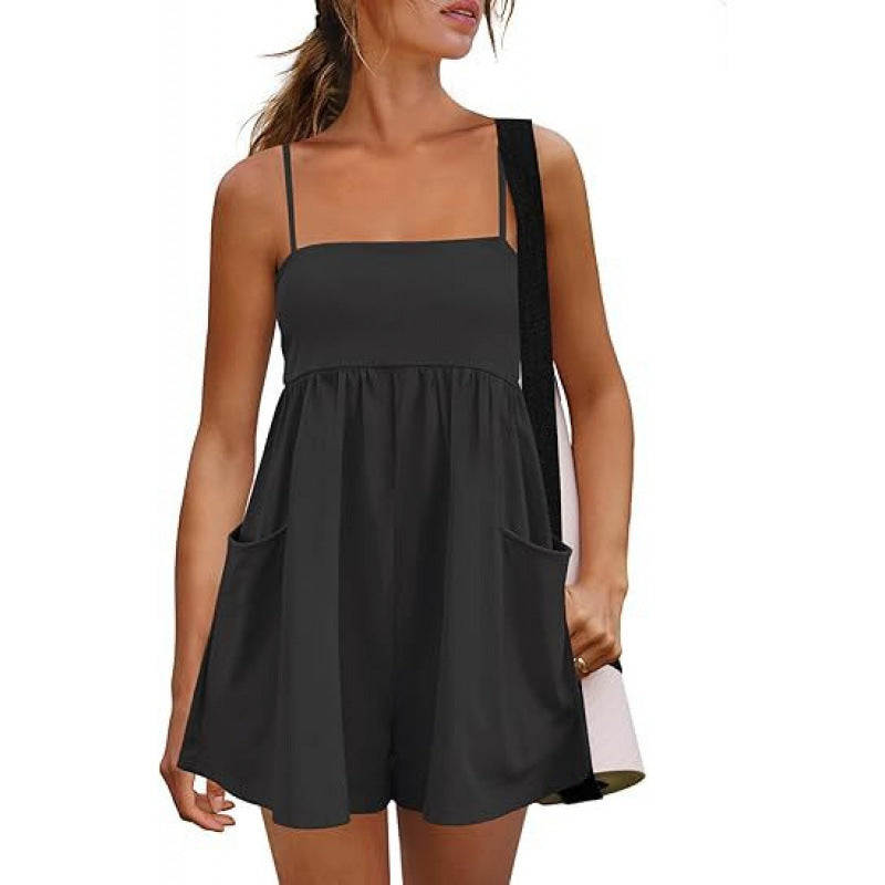 Womens Summer Casual Jumpsuit With Straps And Pockets For Home Or Outdoors