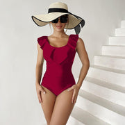 Plus Size Black One-Piece Ruffle Conservative Bikini
