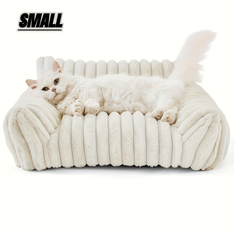 2025 Plush Cat Sofa Bed - Soft Polyester Pet Bed With Ergonomic Design, White & Gray, Perfect For Sleeping Cats And Small Dogs, Cozy Indoor Furniture For Relaxation, Cat Bed, Cozy Pet Furniture,