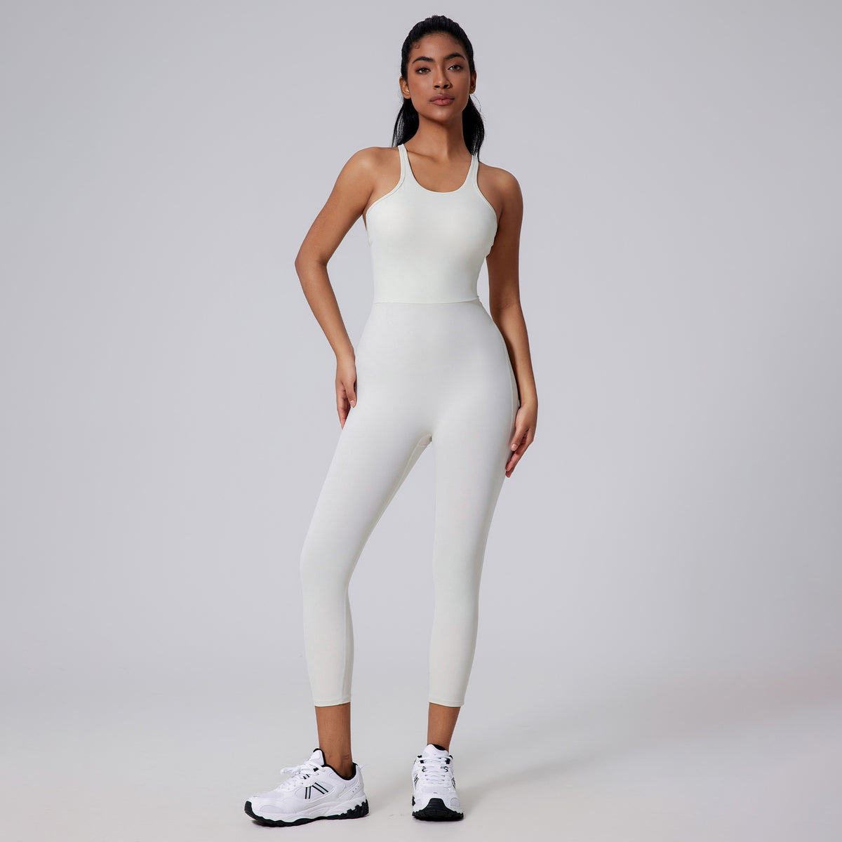 Female Bare Haired V-Back Yoga Jumpsuit With Beautiful Back