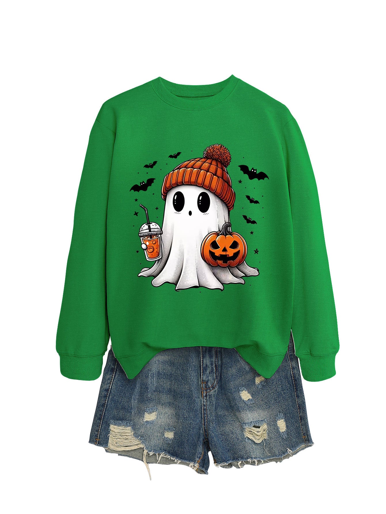 Pumpkin Print Long Sleeve Crew Neck Sweatshirt