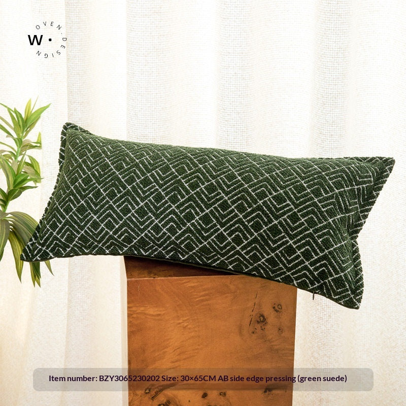 Mori-Style Nordic Forest Green Sofa Throw Pillow - Botanical Geometric Design