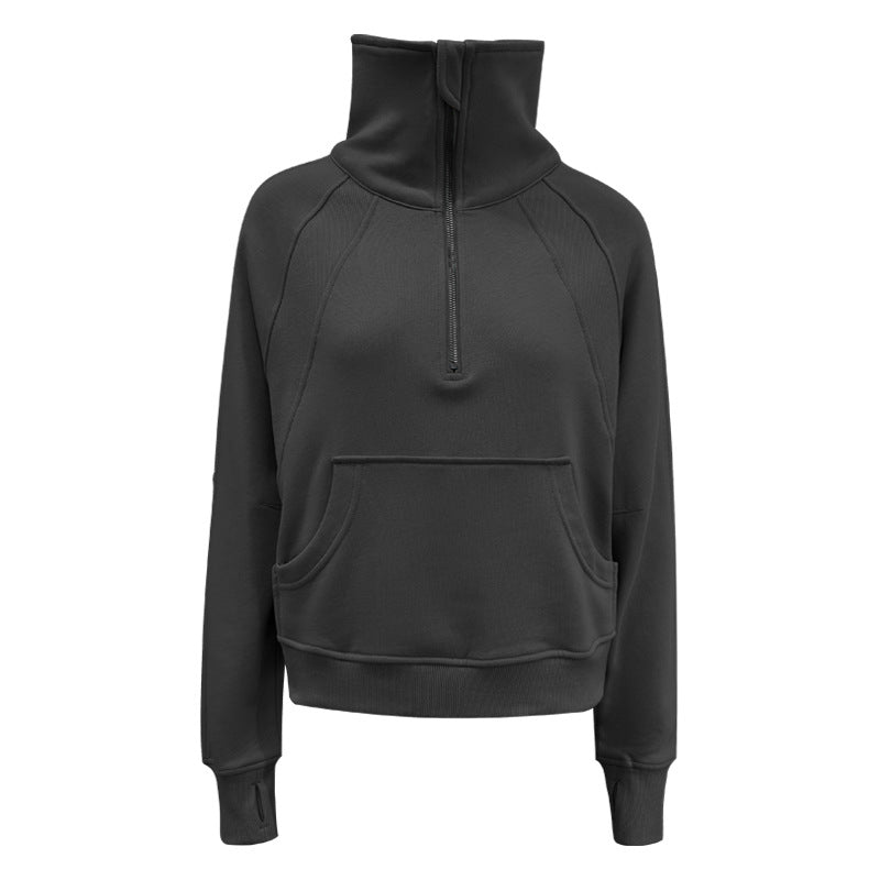 Women's Velvet High-Collar Zip-Up Sweater Jacket