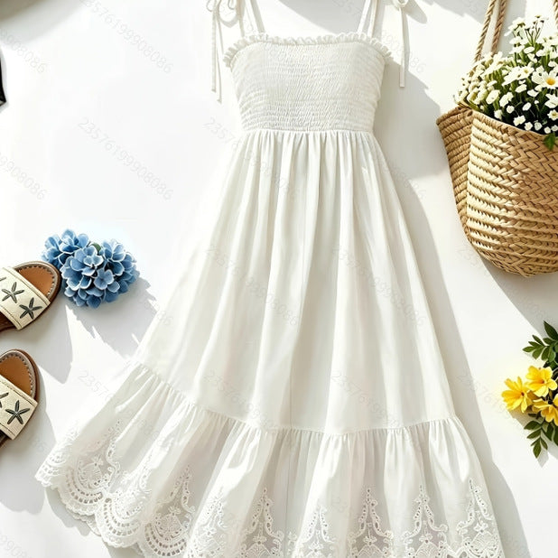 Elegant Embroidered Ruched Strap Maxi Dress