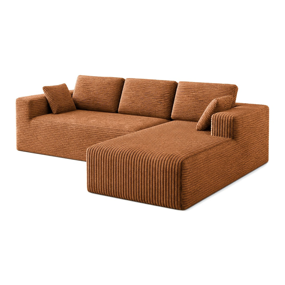 Extra Large L-Shaped Sofa with Right‑Side Chaise – Minimalist Compressed Frame, Plush Corduroy Upholstery