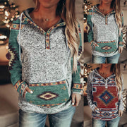 Cozy V-Neck Printed Hoodie Casual Autumn Winter Sweater