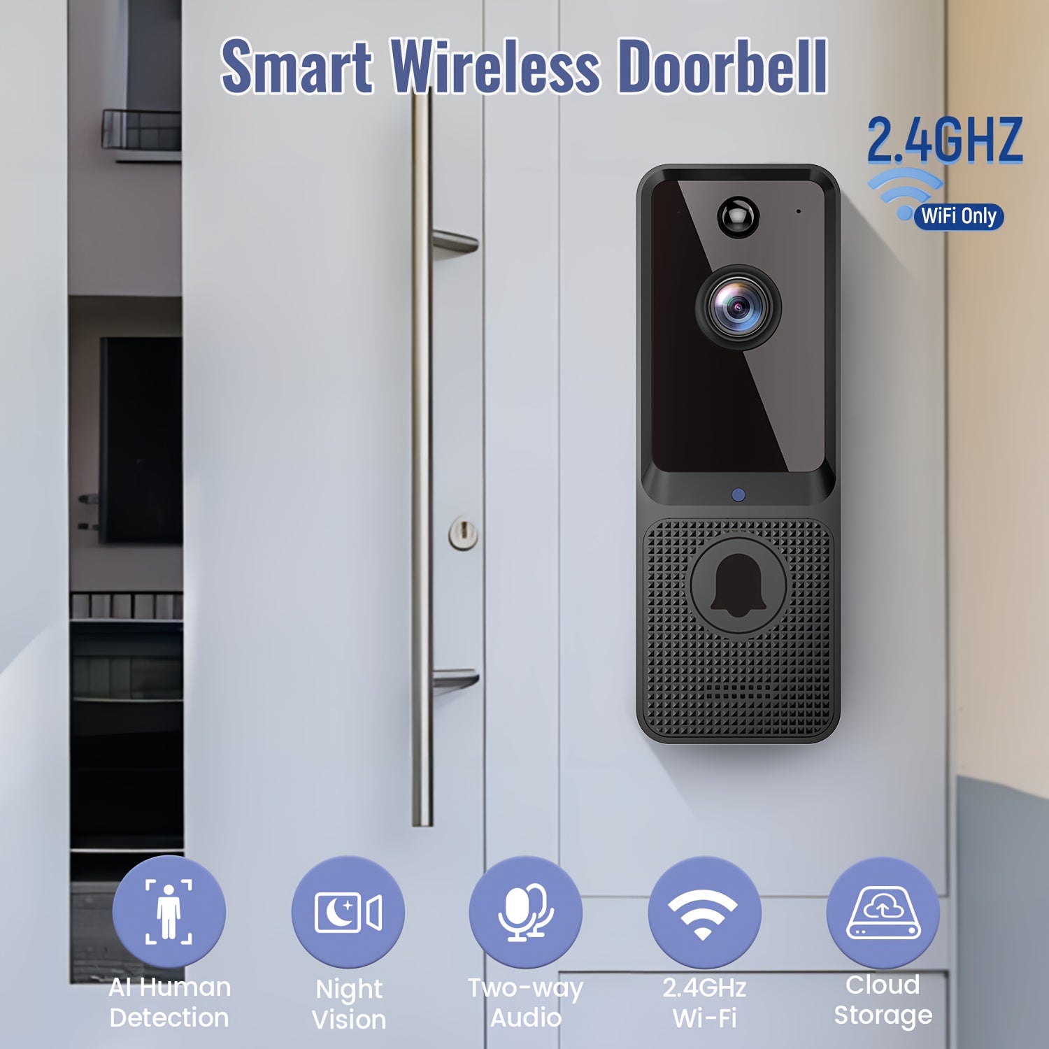2K Wireless Smart Doorbell Camera with 166° Wide-Angle View and Night Vision