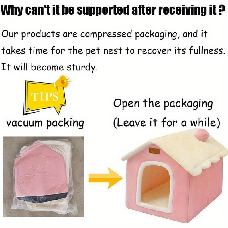 Cozy Pet House Polyester, Foldable Dog House With Memory Foam Mattress - Pink & White, Cozy Winter Warmth For Small To Large Dogs & Cats, Indoor Pet Bed With Plush Cushion, Easy Assembly, Durable Pet