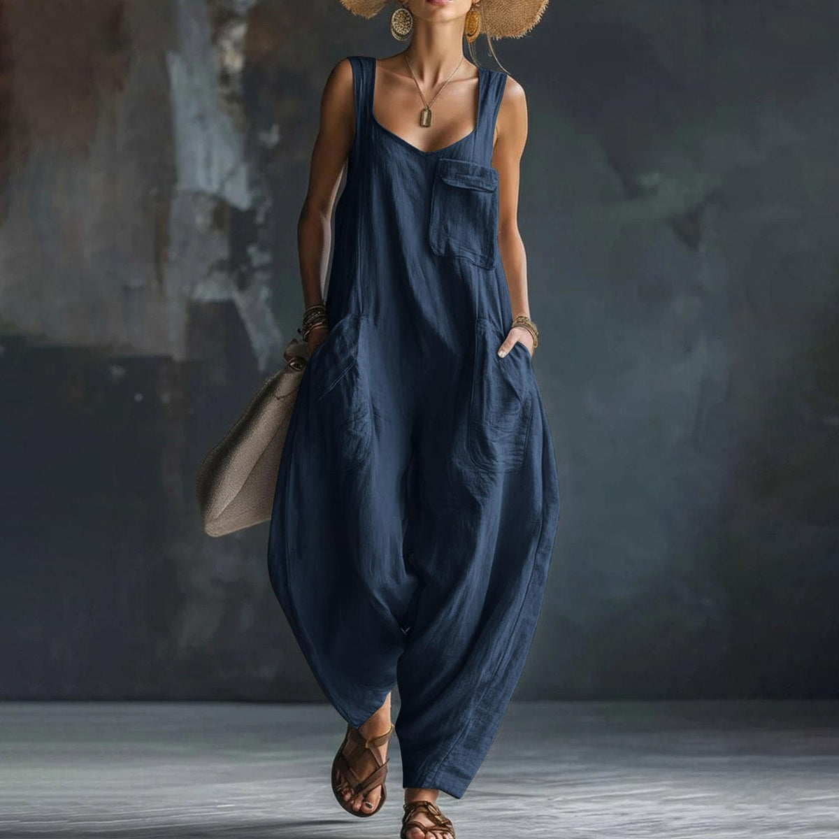 Women's Solid Color Loose Casual Jumpsuit