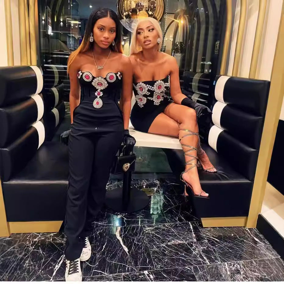 Bandage Jumpsuit Fashion Rhinestone Tube Top Party Jumpsuit