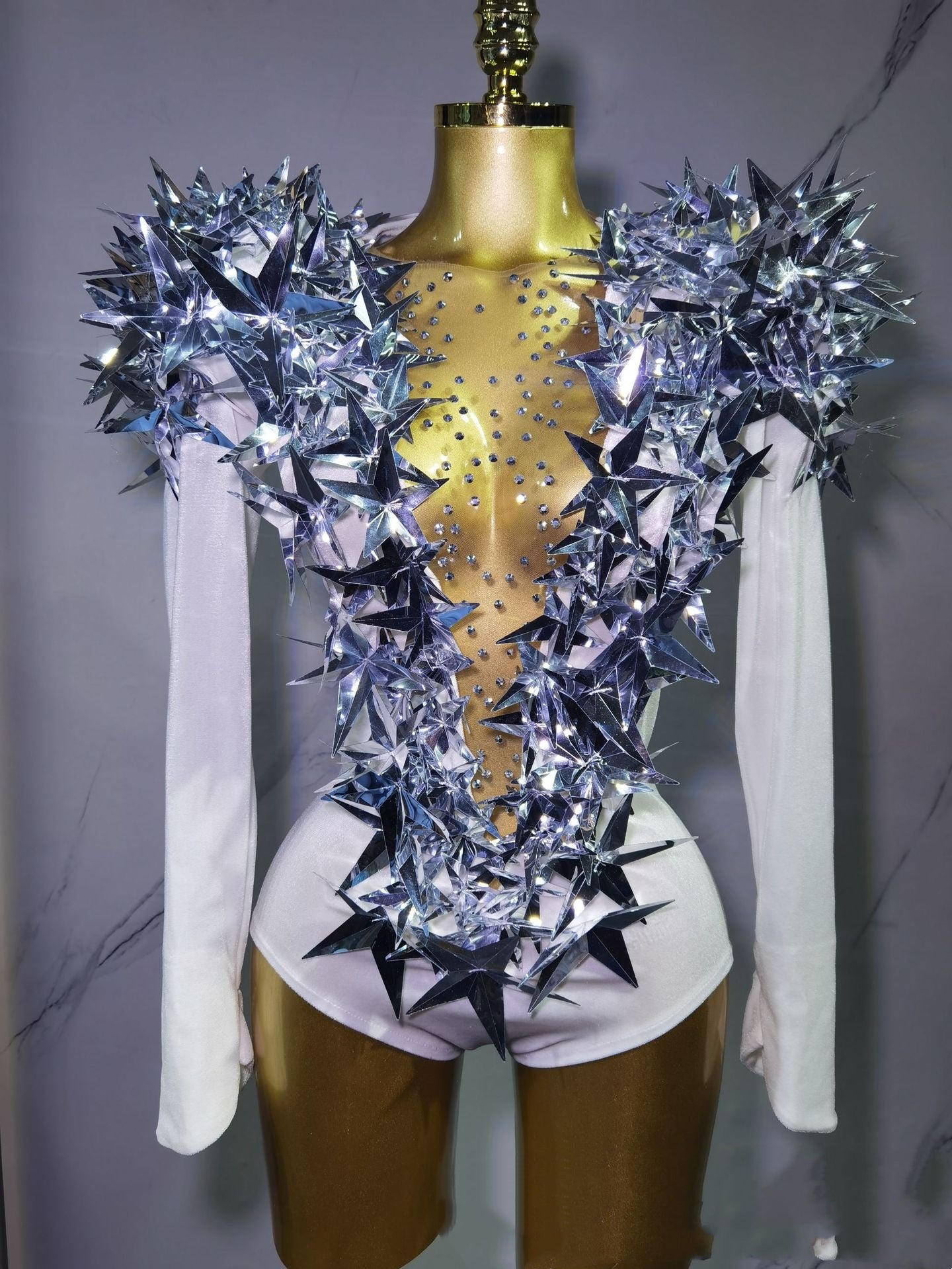 Golden Star Padded Shoulder Jumpsuit Statement Stage Outfit