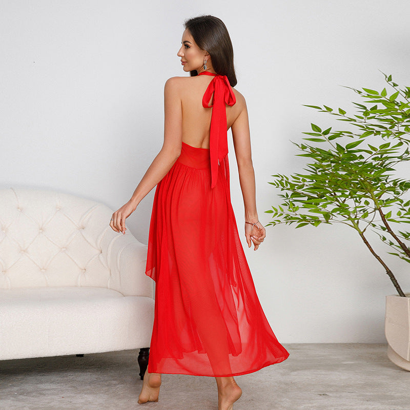 Multi-colored Mesh Halter-neck Nightdress