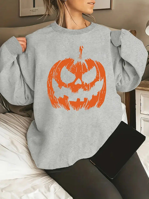 Women's Halloween Pumpkin Print Chic Long Sleeve Sweater