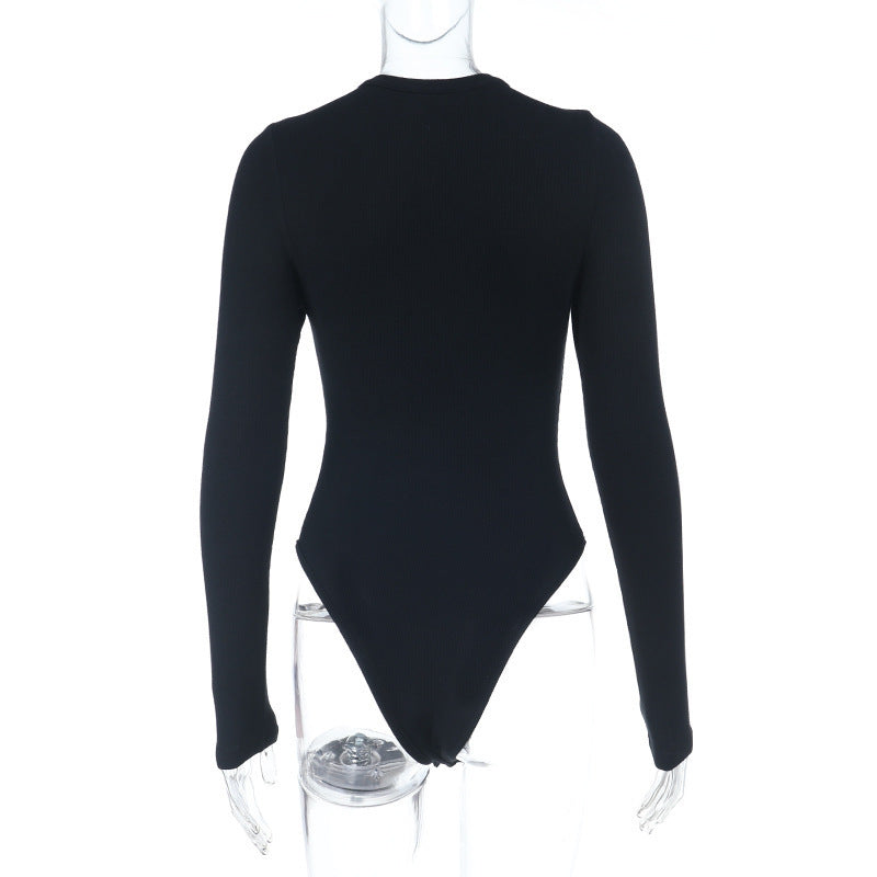Slim-Fit Solid Long-Sleeve Romper Top