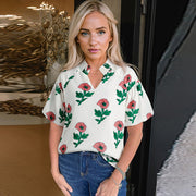 Floral V-Neck Short Sleeve Tee – Light, Breezy Summer Top