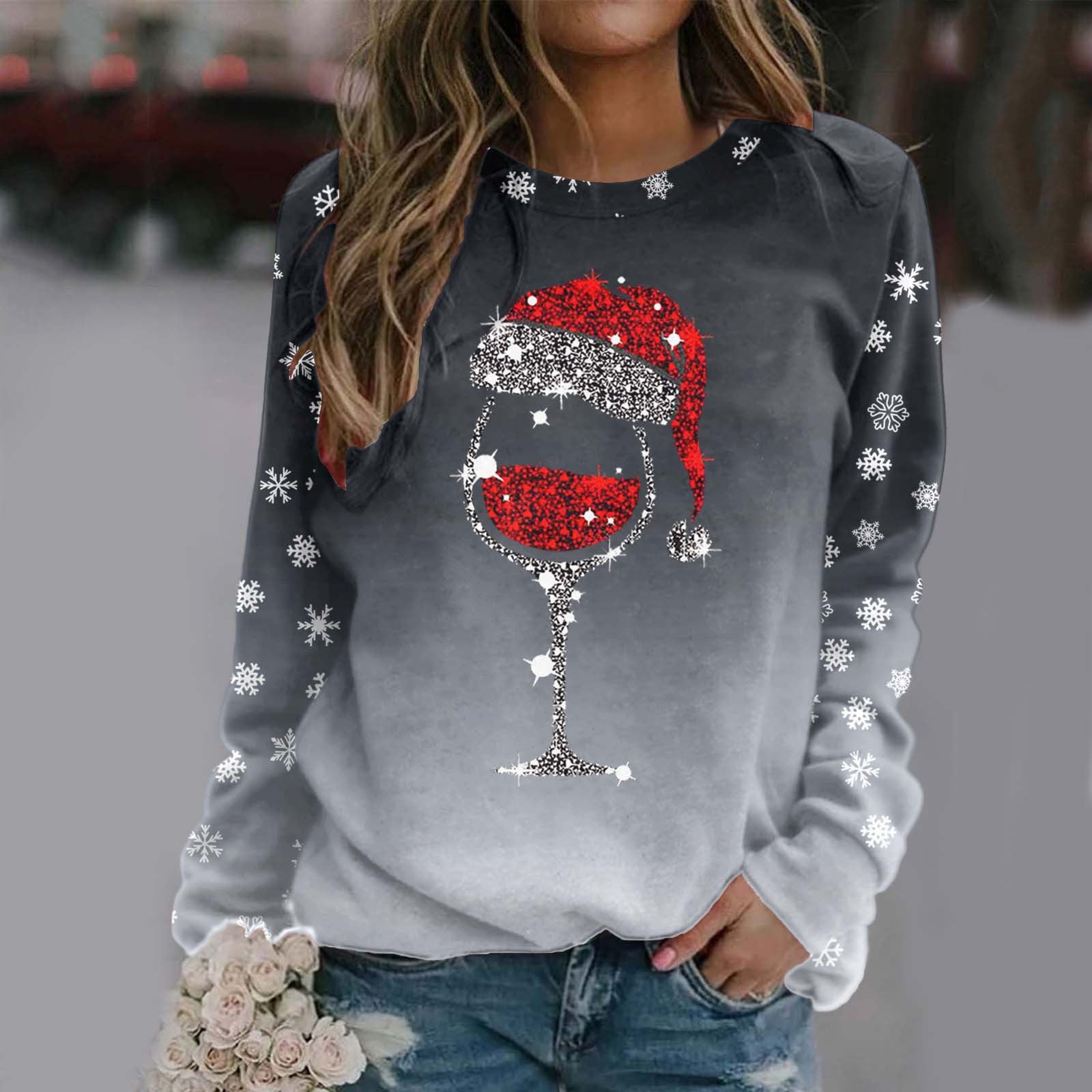 Festive Holiday Print Loose Long Sleeve Christmas Sweater