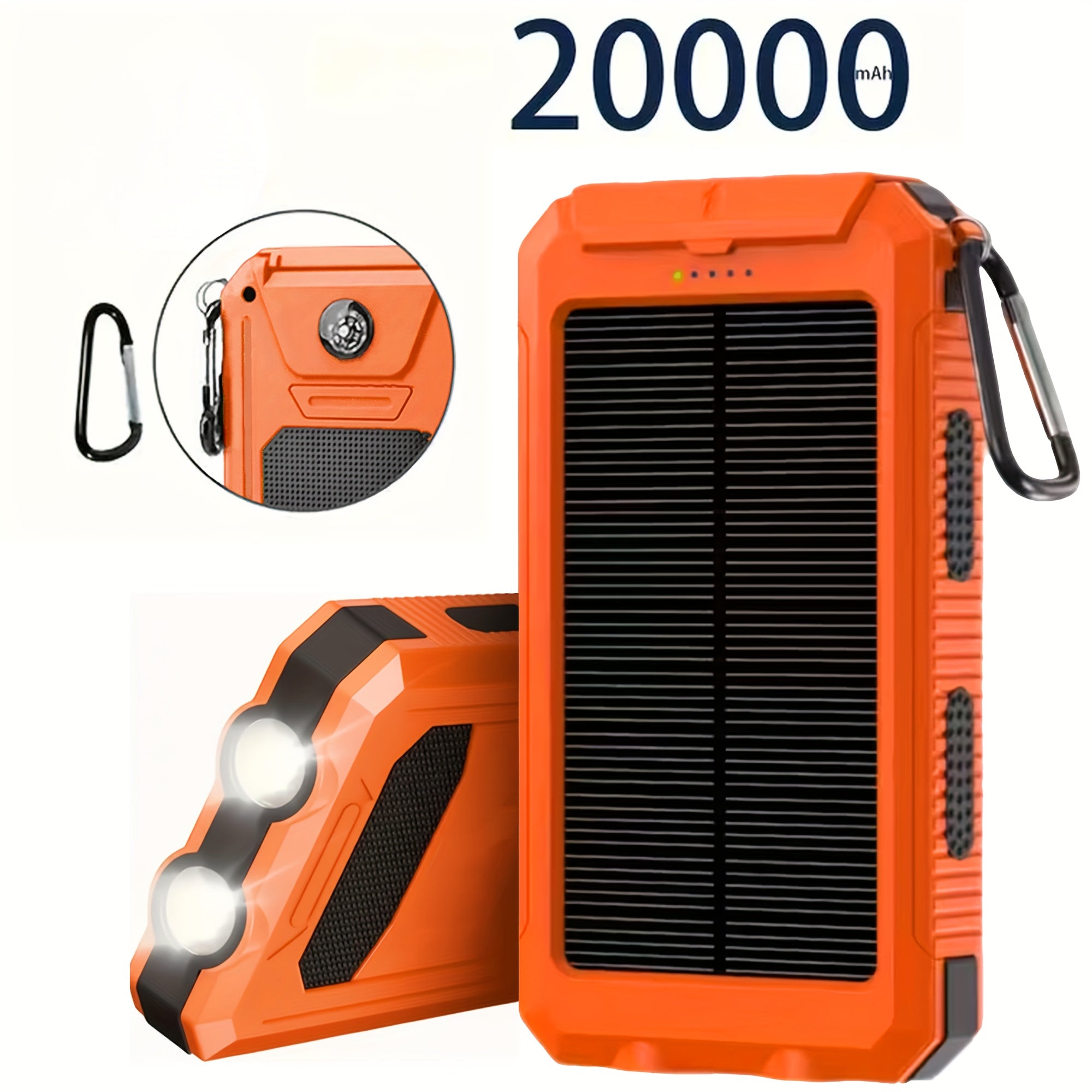 Portable Solar Mobile Phone Charger, Camping External Battery Charger for Mobile Phones, 2 USB/ LED Flashlights with Compass for Outdoor Activities, Portable Solar Power Bank, Solar Battery...