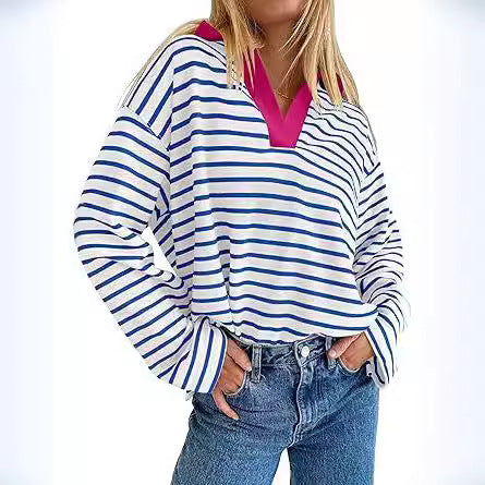 Casual Colorblock Embroidered Lantern Sleeve Pullover Sweatshirt
