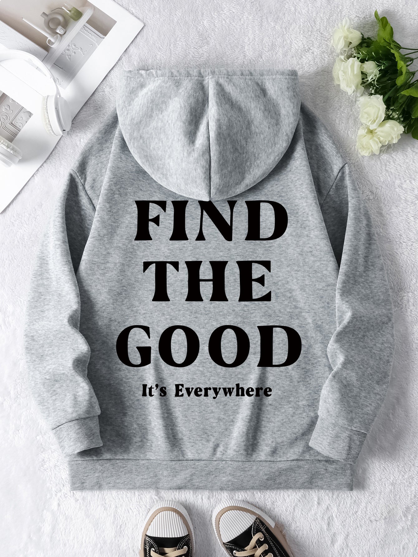 Cozy Brushed Letter Print Pullover Hoodie for Women