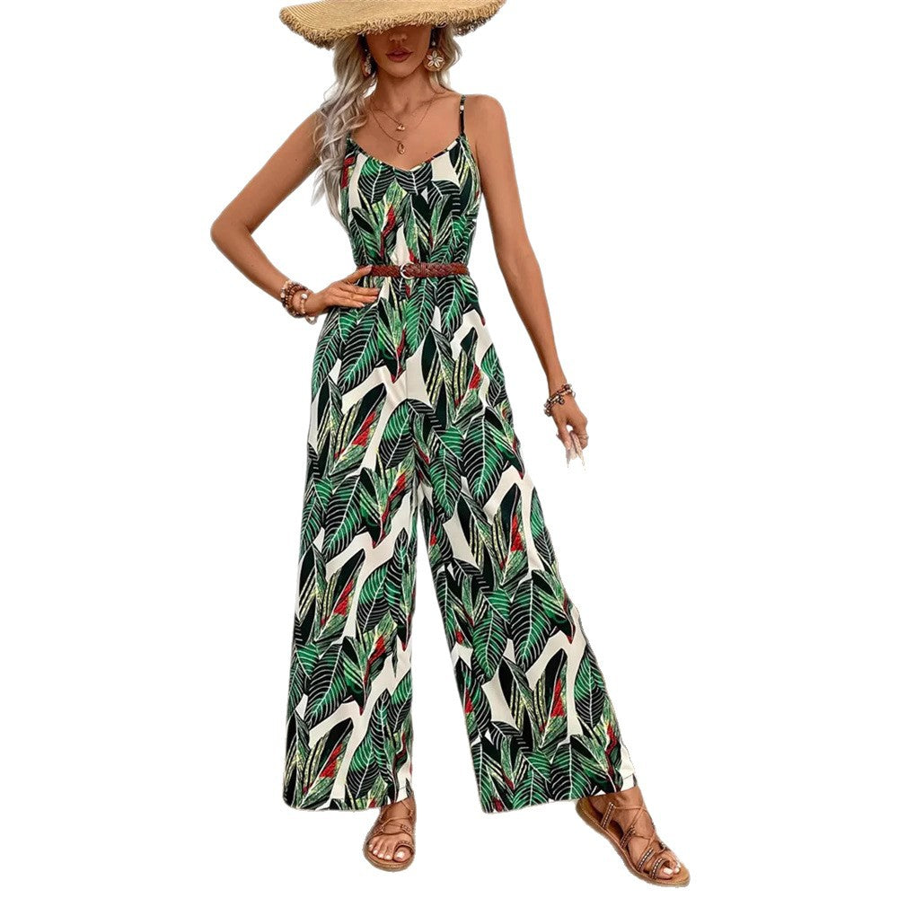 Elegant Printed High-Waist Flowy Cami Jumpsuit