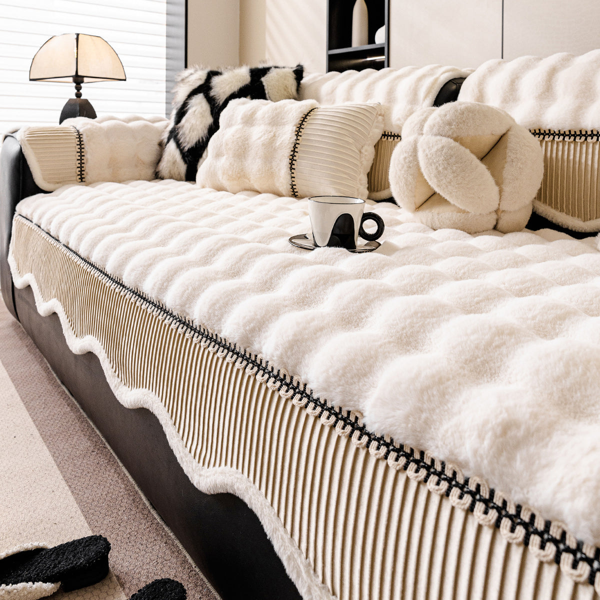Winter Thickened Plush Seat Cushion Irregular-shaped Non-slip Leather Sofa Cover
