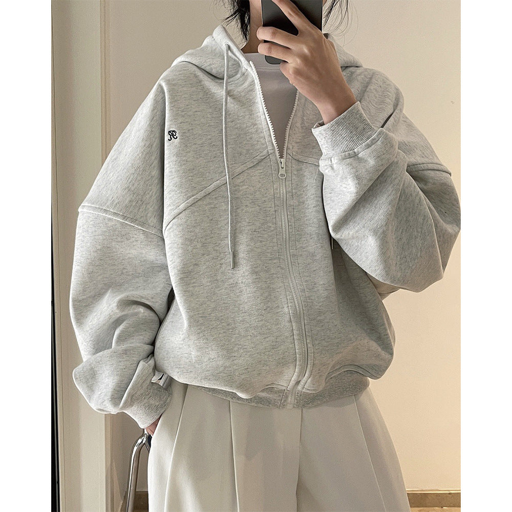 Women's Lightweight Casual Embroidered Zip-Up Hoodie