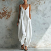 Casual Deep-V Suspender Jumpsuit for Vacation