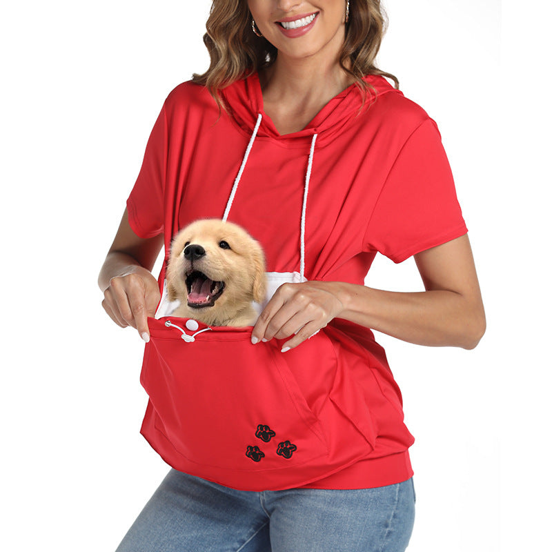 Women's Short-Sleeve Hooded T-Shirt with Pockets
