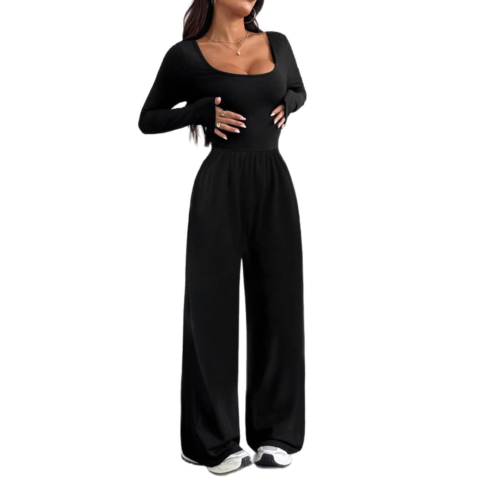 Womens Fashionable Casual Solid-Color Jumpsuit