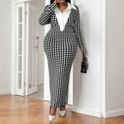 Womens Fashionable Lapel-collar Plus-size Long-sleeve Dress