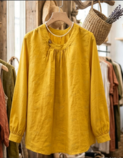 Mustard Linen Blend Blouse – Light, Breathable Long‑Sleeve Top