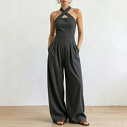 Chic Off-Shoulder Halter Wide-Leg Jumpsuit