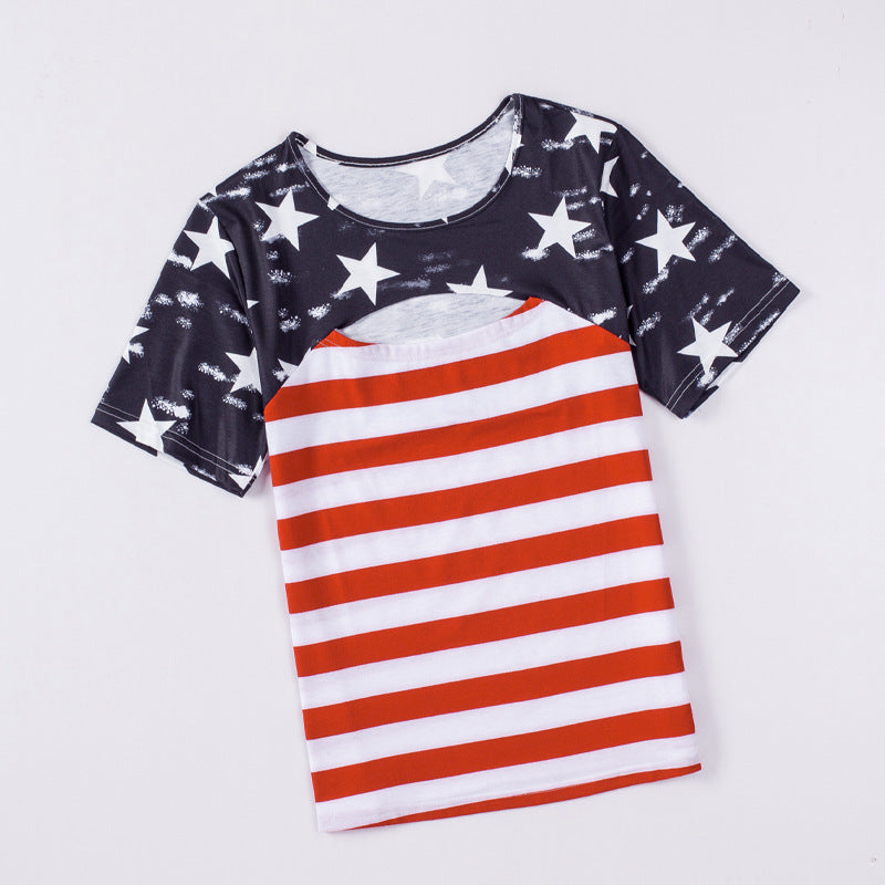 Contrast Striped Hollow Women's Casual Tee