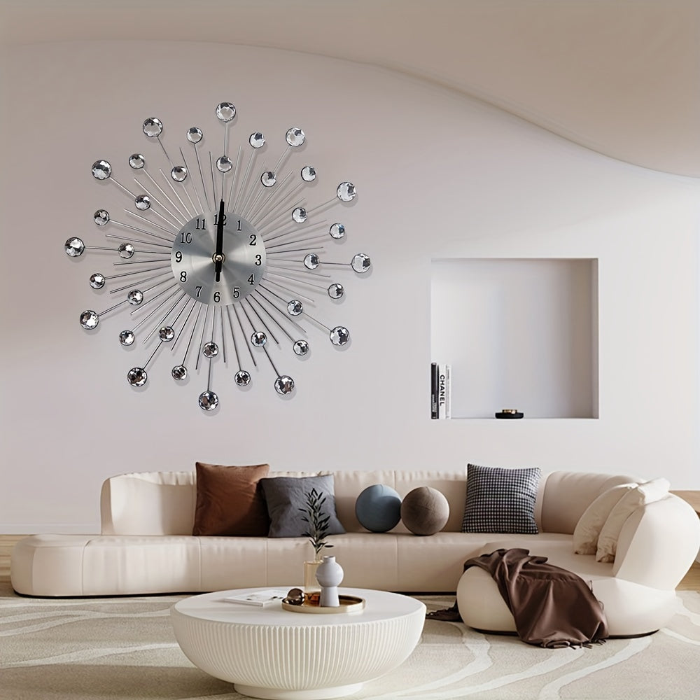 [Starry Night Wall Clock] 1pc Starry Night Wall Clock - Silent Metal Digital Clock With Moon Phase Indicator, Round Metal Frame For Living Room & Dining Room Decor, Battery Operated (AA Not Included), Moon Decor