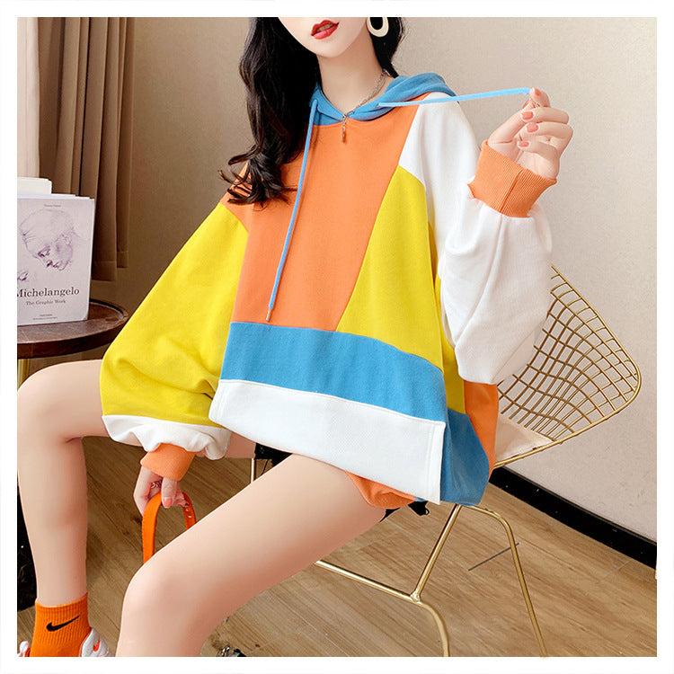 Cozy Color-Block Hooded Sweater for Women