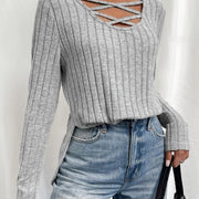 Slim-Fit Cross-Front Long Sleeve Top – Modern Street Style