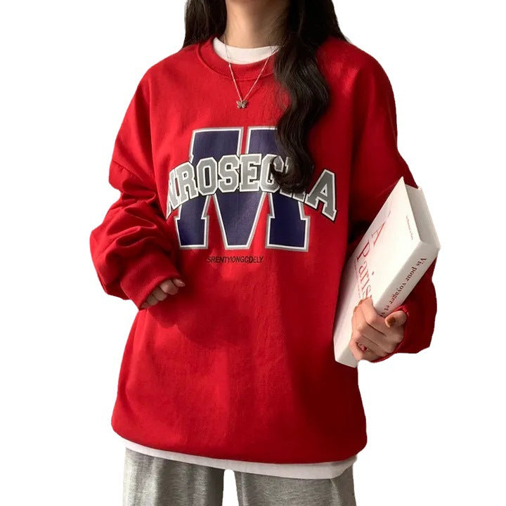 Korean Style Loose Sports Fleece Hoodie for Women
