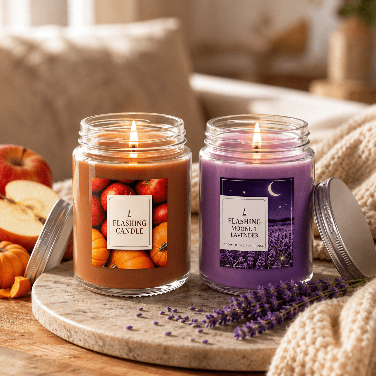 Luxury 4‑Pack Scented Candle Set – Summer Citrus, Lavender Night, Apple Orchard, Warm Spice