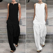 Women's Classic Solid Color Sleeveless Wide-Leg Jumpsuit