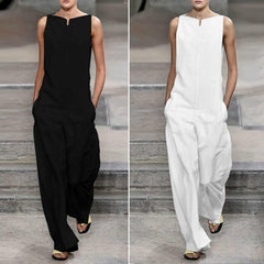 Women's Classic Solid Color Sleeveless Wide-Leg Jumpsuit