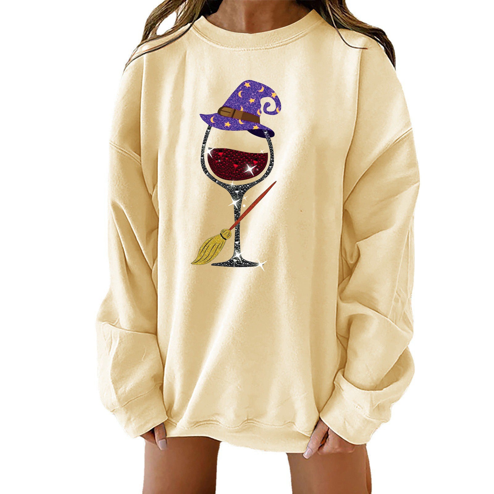 Spooky Chic Halloween Print Loose Crewneck Sweatshirt