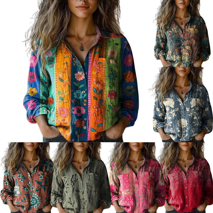 Women's Loose Casual Tie-dye Printed Long-sleeved Shirt