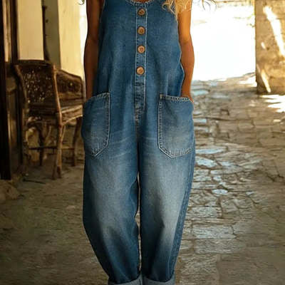 Retro Multi-Pocket Casual Buckle Jumpsuit