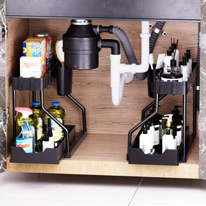 Durable Under Sink Organizer 2pcs Durable Under Sink Organizer with Sliding Shelves | Pull-Out Cabinet Organizer for Bathroom & Kitchen, Space-Saving Design, Sleek Appearance