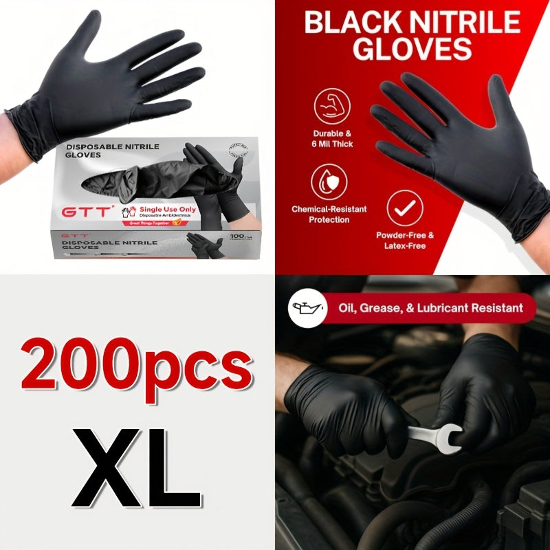 [200 Count Nitrile Gloves] 200 Count Black Nitrile Disposable Gloves | 6 Mil Thickness, Flexible & Form-Fitting, Chemical Protection, Industrial Grade Latex-Free, Maintenance Team Use