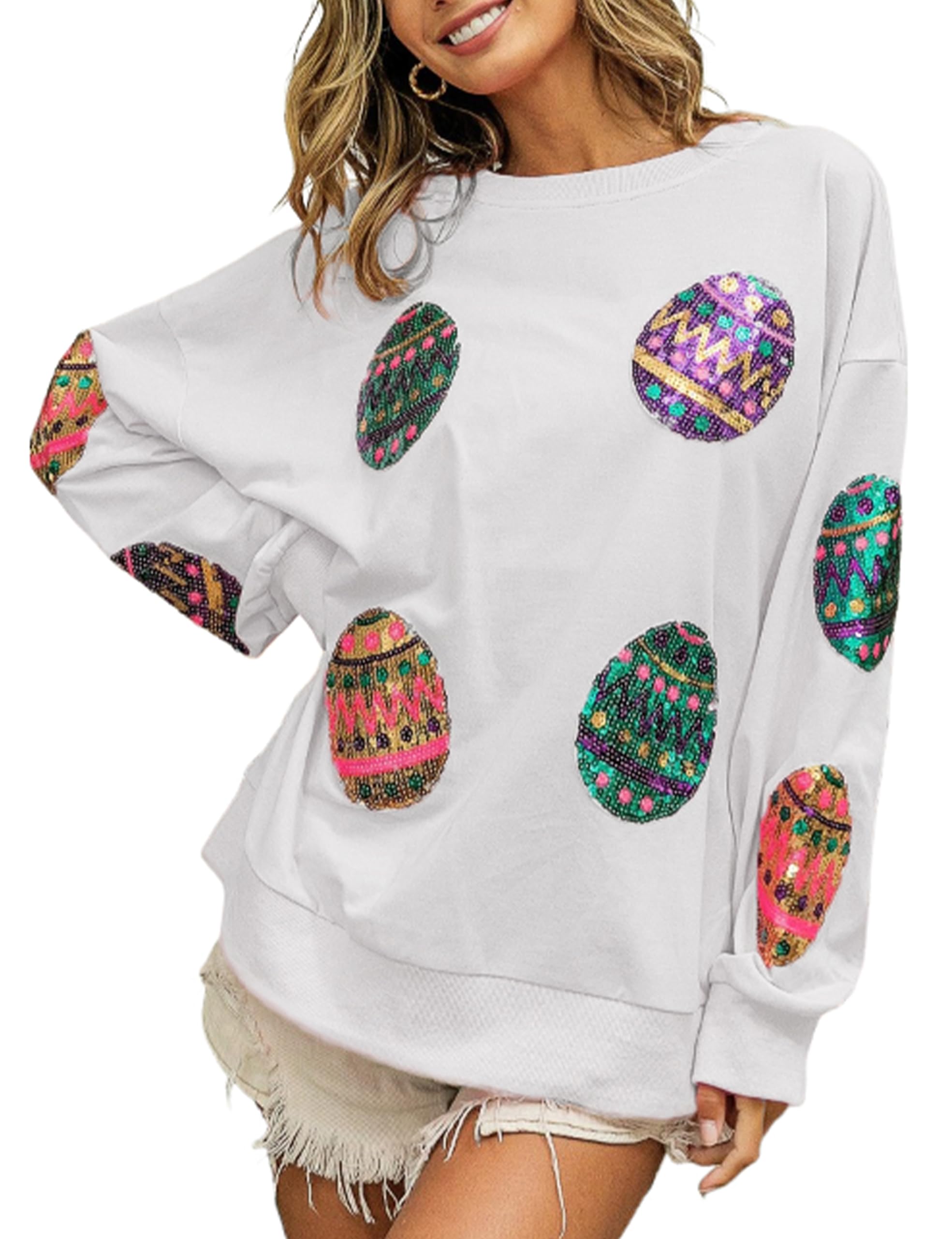 Women's Sparkle Sequined Long Sleeve Knitted Sweater