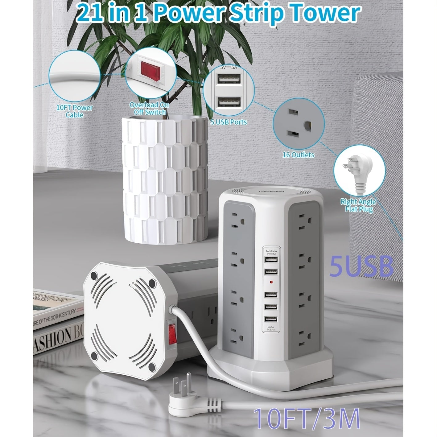 New Product: Flat Plug with USB/USB-C Ports, 8/12/16 AC Socket Power Board, Power Board with Multiple USB Charging Ports And Surge Protection, Extension Cord Desktop Power Board